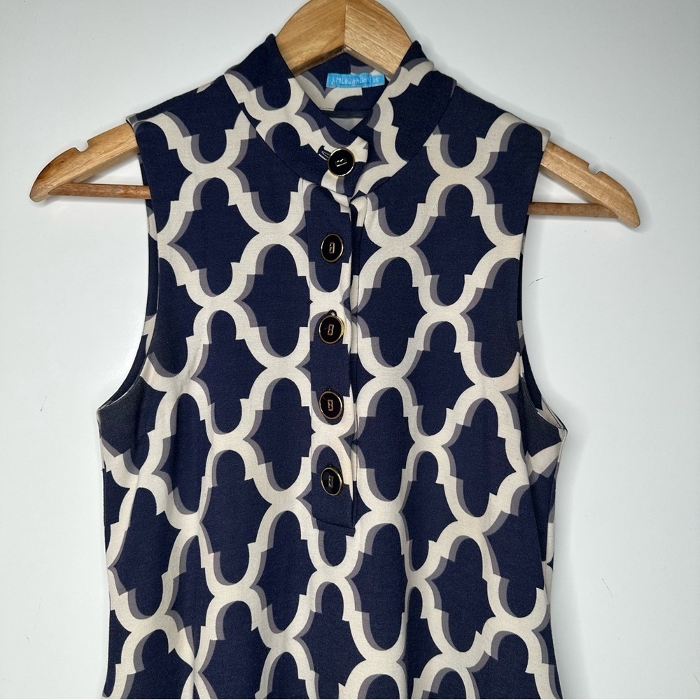 J. McLaughlin Blue Print Sleeveless 1/4 Button Dress Size XS - Picture 5 of 9